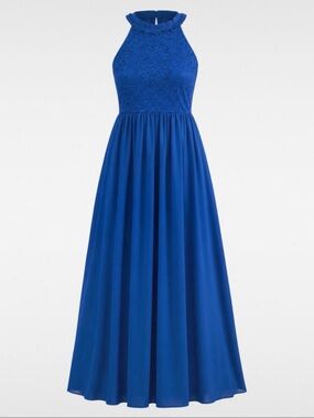 Halter Lace Bodice Maxi Dress in Cobalt Blue